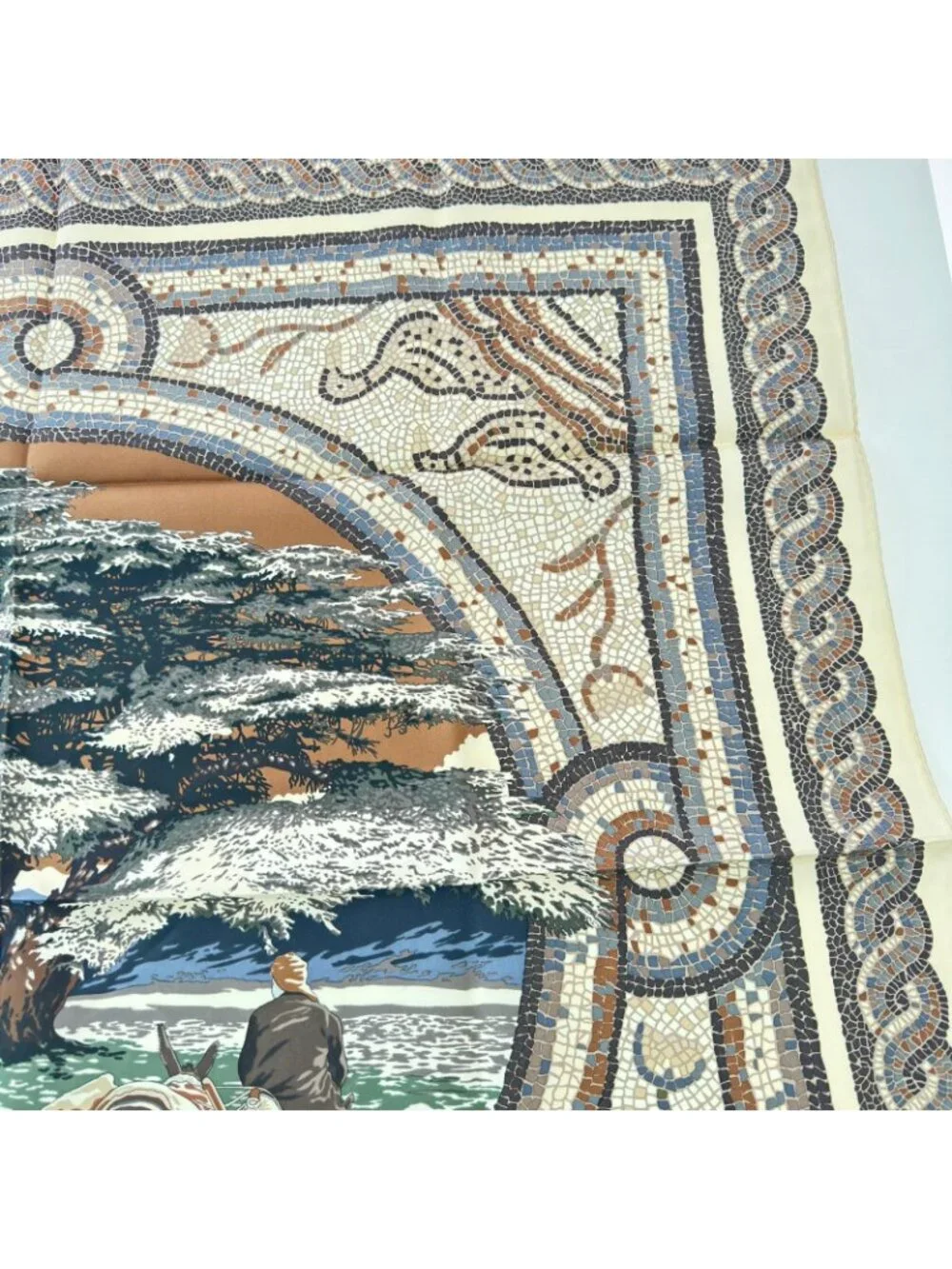 Hermes Scarf Under the Hirayama Cedar Silk 100% Brown